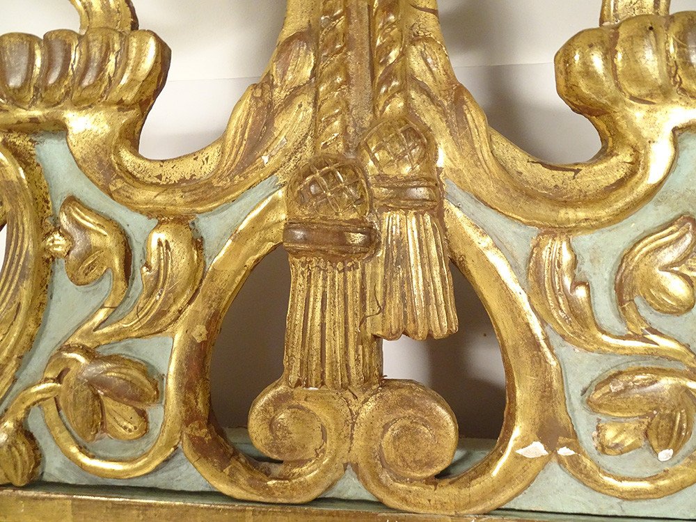 Mirror Louis XVI Golden Carved Wood Pediment Ribbons Flowers Knot Ice Eighteenth-photo-2