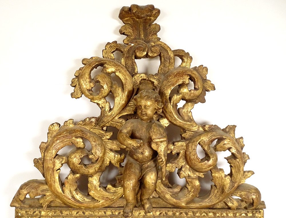 Provencal Mirror Golden Carved Wood Cherub Musician Violin Ice Eighteenth-photo-2