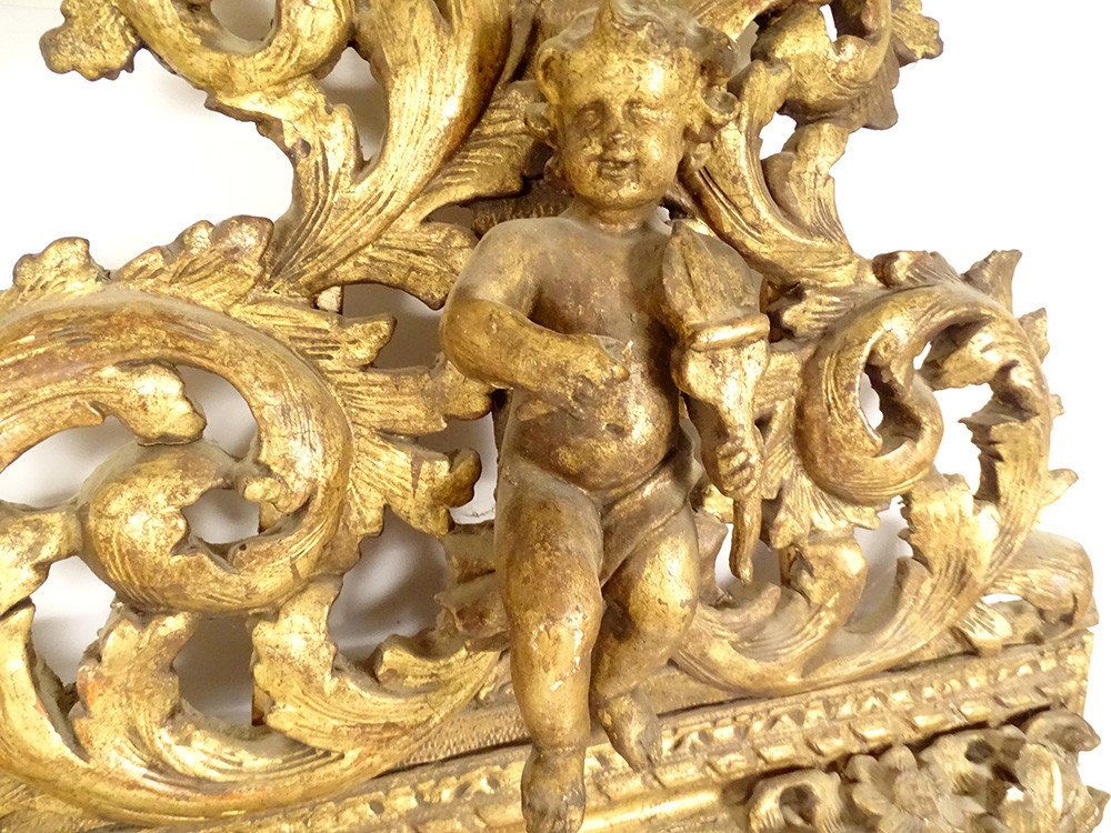 Provencal Mirror Golden Carved Wood Cherub Musician Violin Ice Eighteenth-photo-3