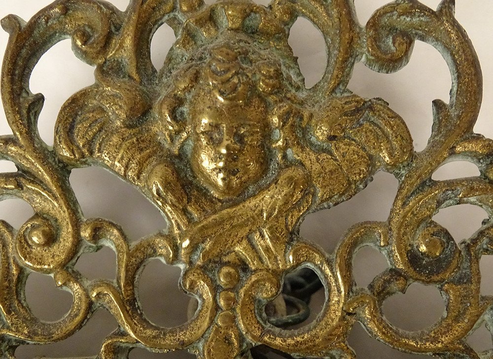 Italian Octagonal Mirror Blackened Wood Brass Bronze Putti Grand Tour Nineteenth-photo-4