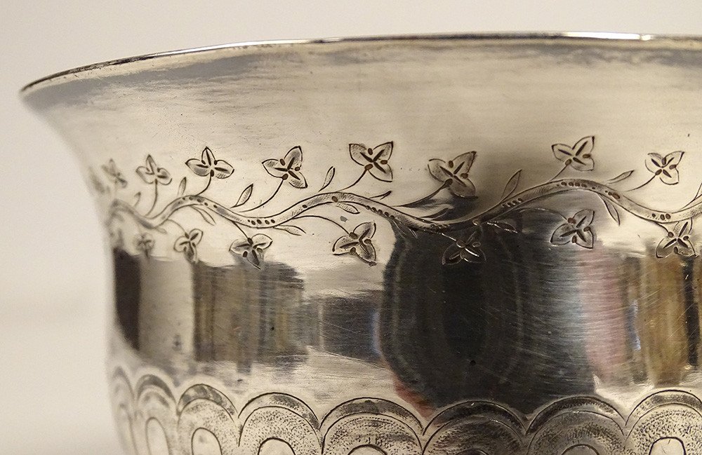 Solid Silver Cup Openwork Greek Frieze Rooster Paris I Empire 192gr 19th-photo-3