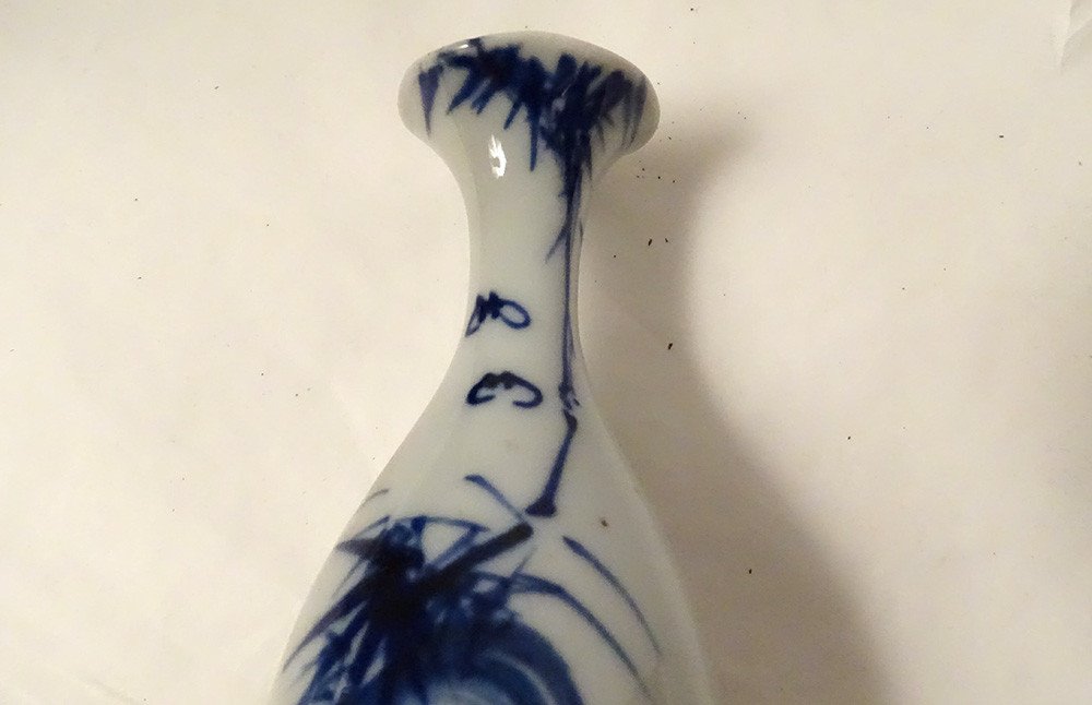 Petit Vase Porcelaine Blanc Bleu Chine Vietnam Chauve-souris XVIIIè Siècle-photo-7