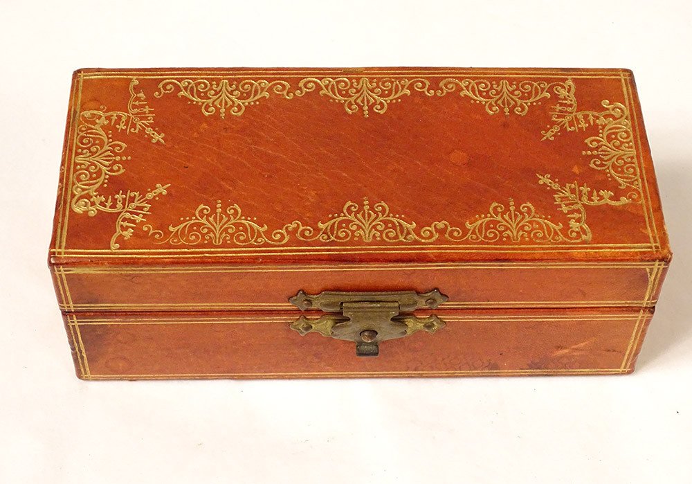 Travel Inkwell Red Moroccan Leather Box Gilding Arabesques 19th Century-photo-2