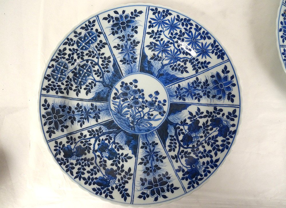 Paire Plats Porcelaine Chinoise Blanc-bleu Fleurs Pour Vietnam Kangxi 18è-photo-8