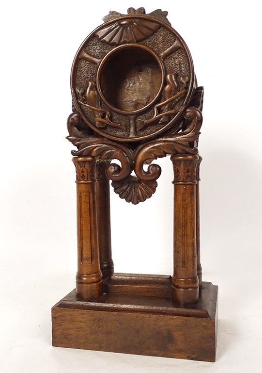 Porte-montre Bois Sculpté Black Forest Pendule Portique Oiseau Coquille 19è