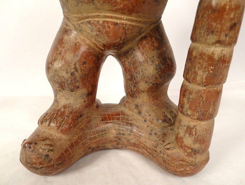 Pre-columbian Sculpture Colima Mexico Shaman Standing Earth Snake Stick-photo-1