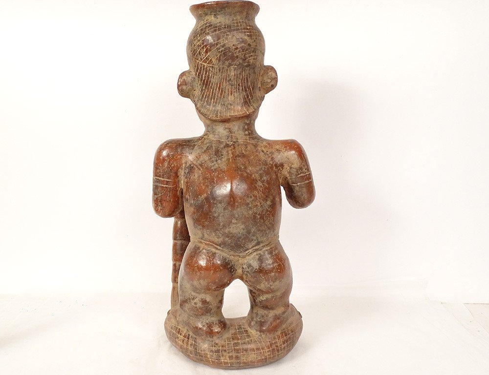 Pre-columbian Sculpture Colima Mexico Shaman Standing Earth Snake Stick-photo-5