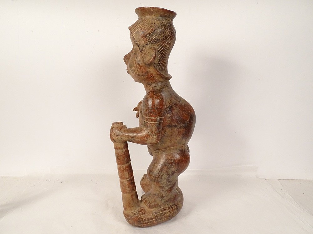 Pre-columbian Sculpture Colima Mexico Shaman Standing Earth Snake Stick-photo-6