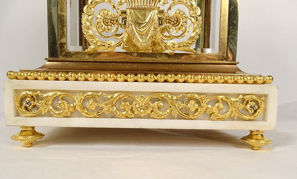 Louis XVI Cage Clock White Marble Gilt Bronze Napoleon III Cup 19th-photo-4