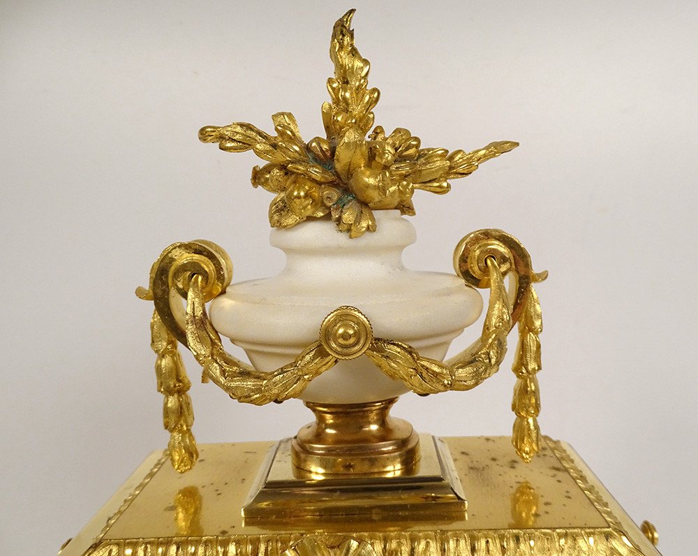 Louis XVI Cage Clock White Marble Gilt Bronze Napoleon III Cup 19th-photo-2