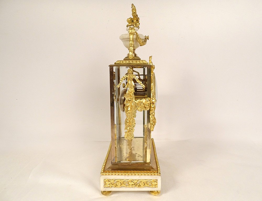 Louis XVI Cage Clock White Marble Gilt Bronze Napoleon III Cup 19th-photo-3