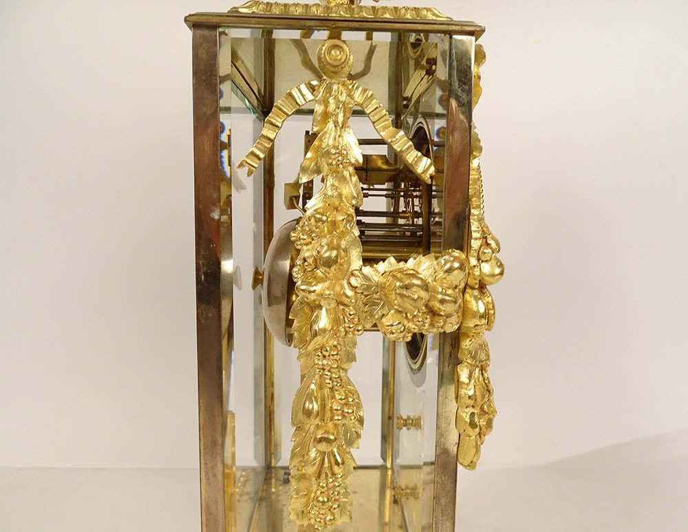 Louis XVI Cage Clock White Marble Gilt Bronze Napoleon III Cup 19th-photo-5