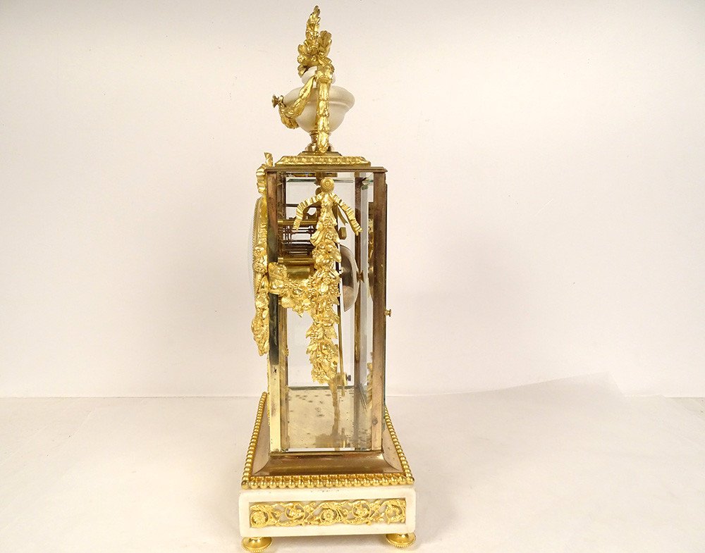 Louis XVI Cage Clock White Marble Gilt Bronze Napoleon III Cup 19th-photo-6