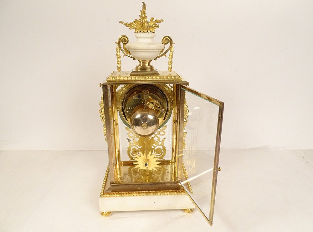 Louis XVI Cage Clock White Marble Gilt Bronze Napoleon III Cup 19th-photo-7