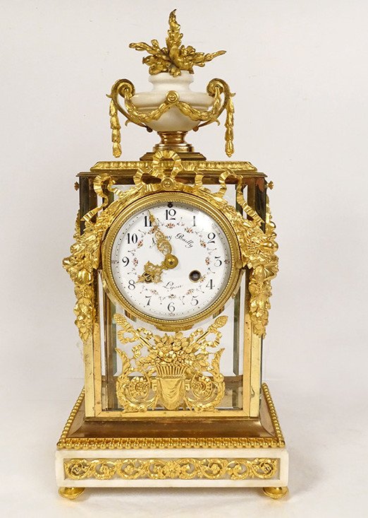 Louis XVI Cage Clock White Marble Gilt Bronze Napoleon III Cup 19th