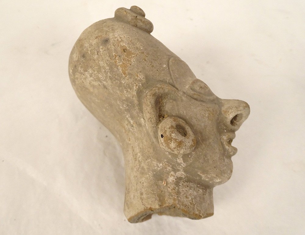 Fragment Pre-columbian Statuette Man Head Jama Coaque Tumaco La Tolita-photo-1