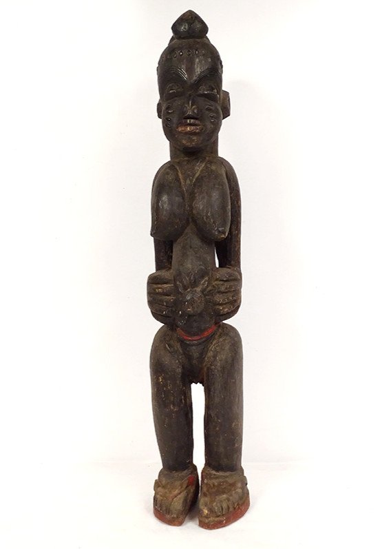 Statuette Africaine Fertilité Bois Sculpté Femme Sénoufo Côte d'Ivoire XXè