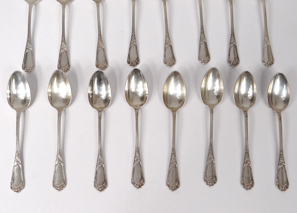 16 Teaspoons Sterling Silver Minerva Goldsmith Cailar Bayard 436gr 20th-photo-3