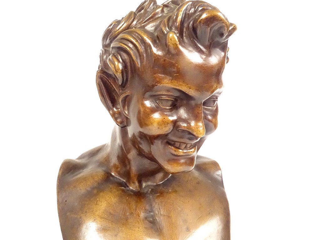 Bronze Bust Sculpture Satyr Faun From Vienna Foundry Chapal Auray 20th-photo-3