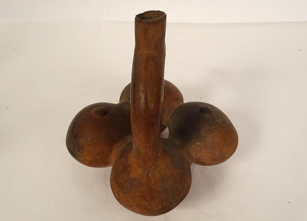 Whistling Vase 4 Feet Pre-columbian Terracotta Lambayeque Peru Bird-photo-4