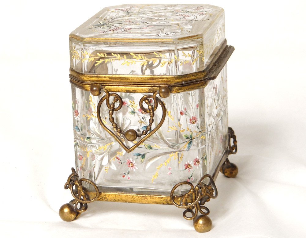 Jewelry Box Box Enameled Glass Bohemian Crystal Moser Edelweiss 19th Century-photo-4