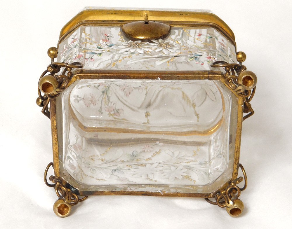 Jewelry Box Box Enameled Glass Bohemian Crystal Moser Edelweiss 19th Century-photo-5