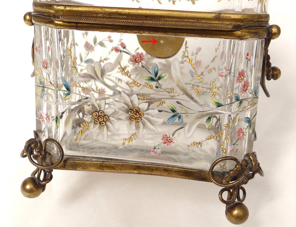 Jewelry Box Box Enameled Glass Bohemian Crystal Moser Edelweiss 19th Century-photo-8