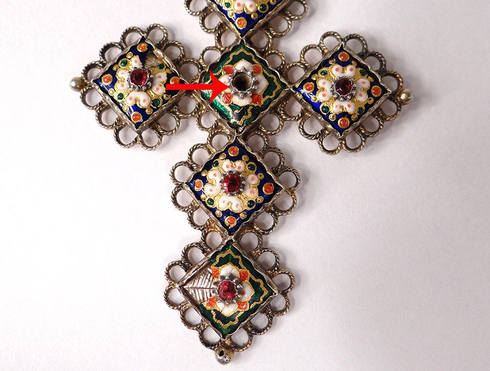 Bressane Cross Pendant Silver Vermeil Enamels Stones Jewelry 19th Century-photo-3