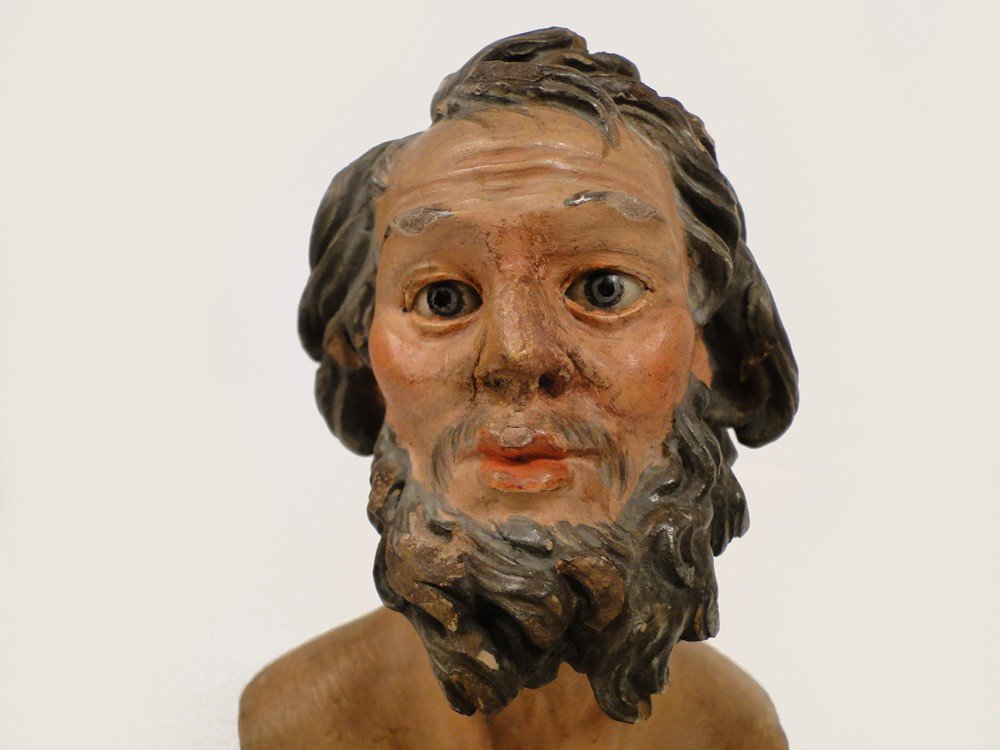 Neapolitan Santon In Terracotta Bust Of Man 18th Century-photo-2