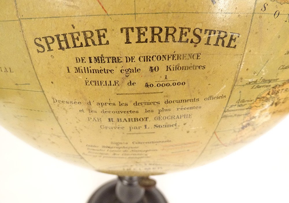 Globe Sphère Terrestre Mappemonde Barbot Géographe Ikelmer Paris Bois XIXè-photo-5