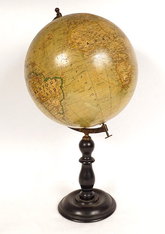Globe Sphère Terrestre Mappemonde Barbot Géographe Ikelmer Paris Bois XIXè