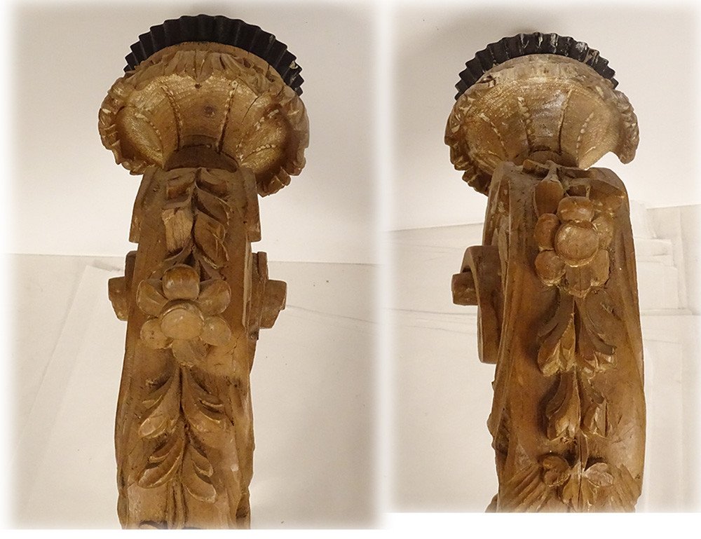 Pair Of Large Sconces Arms Of Light Carved Wood Linden Early 18th Century-photo-2