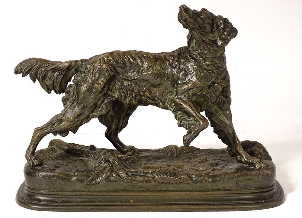 Sculpture Bronze Jules Moigniez Chien Chasse Arrêt épagneul XIXème Siècle