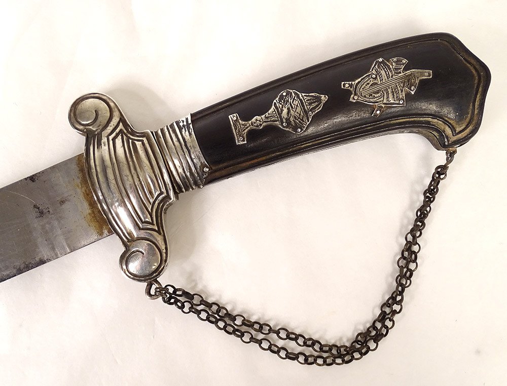 Ebony Hunting Dagger Sterling Silver Musical Instruments Cut Late 18th Century-photo-3