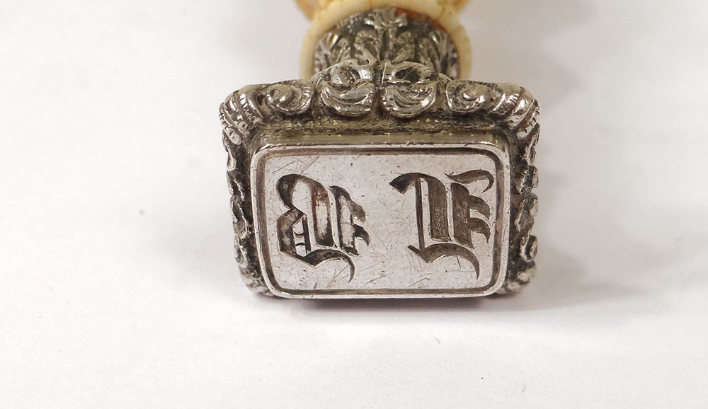 Silver Metal Stamp Seal Carved Handle Monogram 19th Century-photo-3