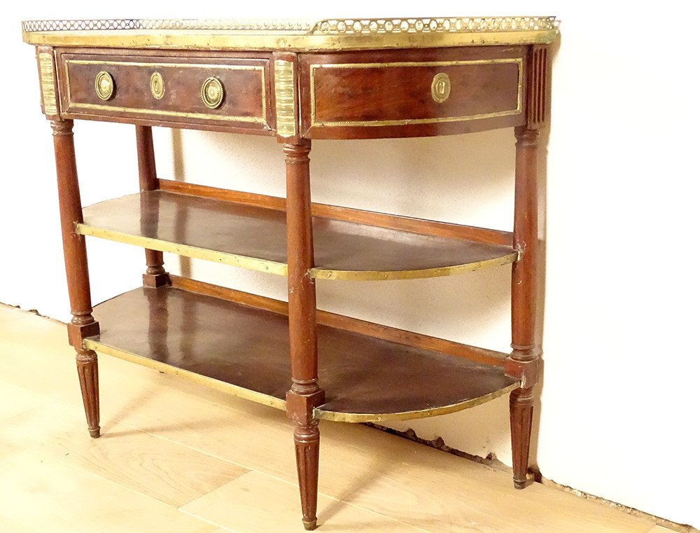 Louis XVI Console Half-moon Mahogany White Marble Golden Brass XVIIIth Century-photo-3