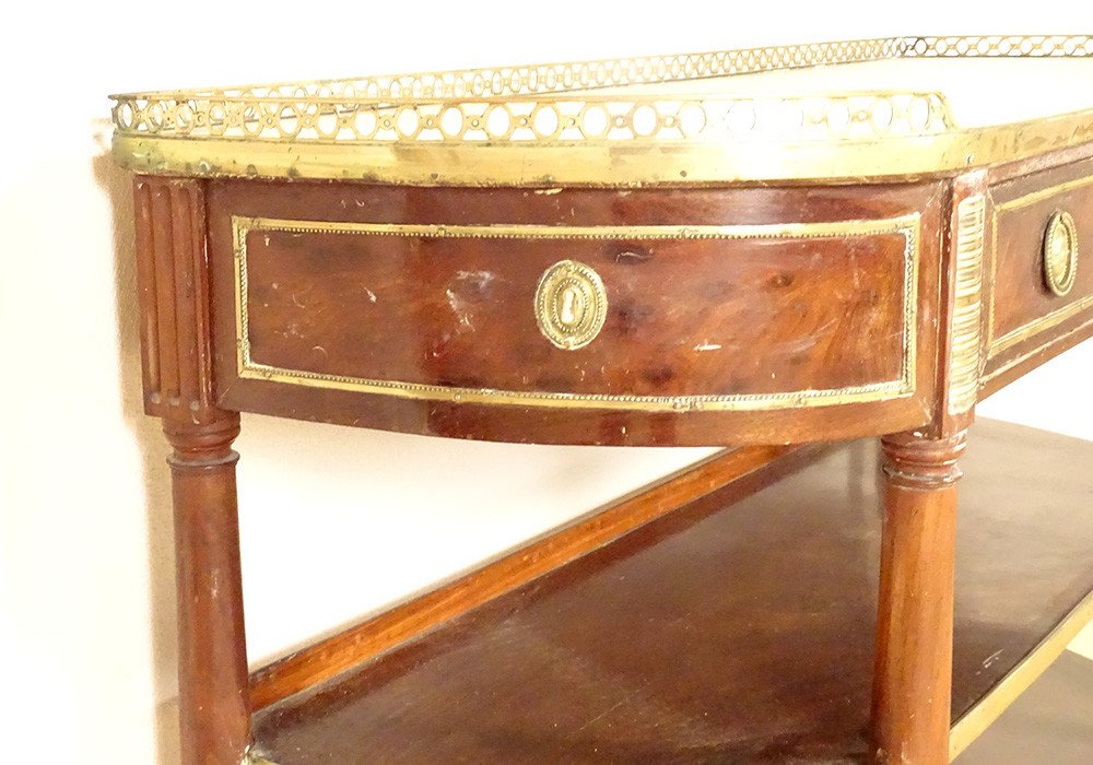 Louis XVI Console Half-moon Mahogany White Marble Golden Brass XVIIIth Century-photo-2