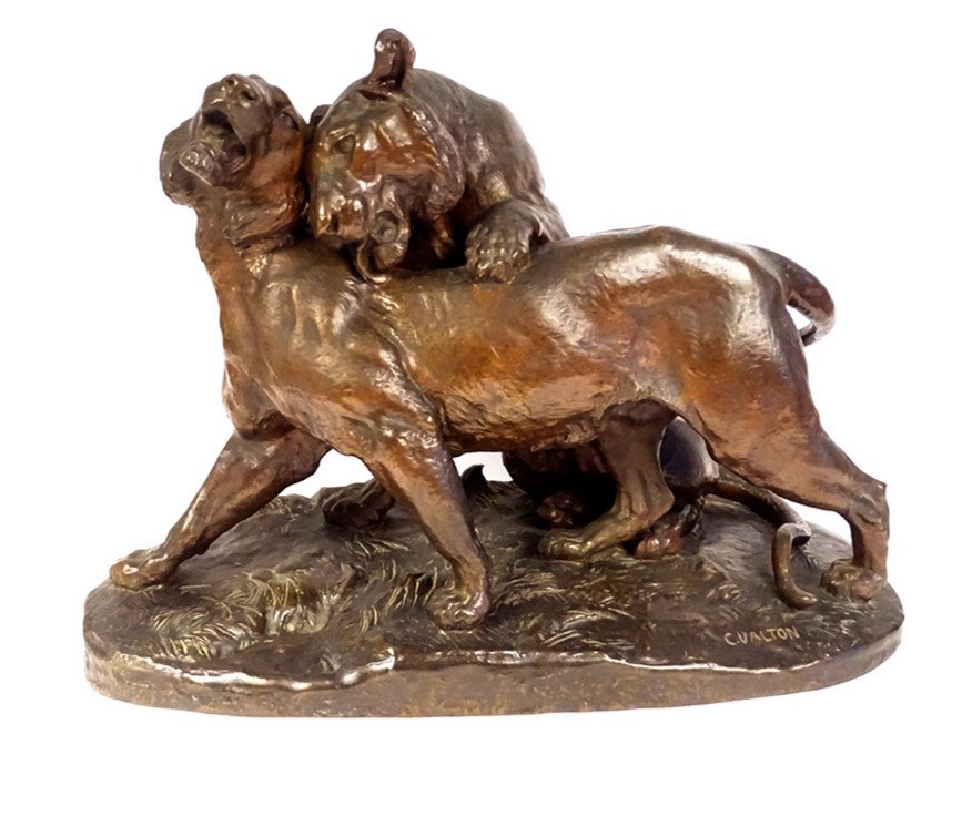 Grande Sculpture Charles Valton Bronze Deux Lionnes Sculpteur Animalier 19è