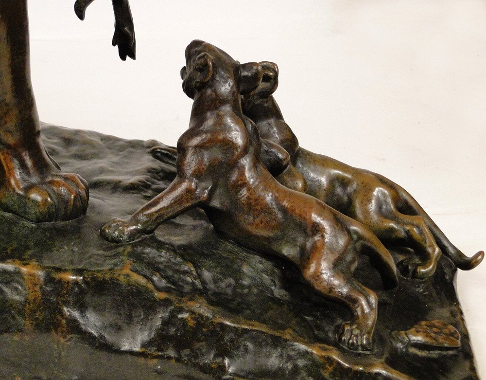 Auguste Cain Bronze Sculpture Lioness And Cubs Susse Frères Paris 19th-photo-7