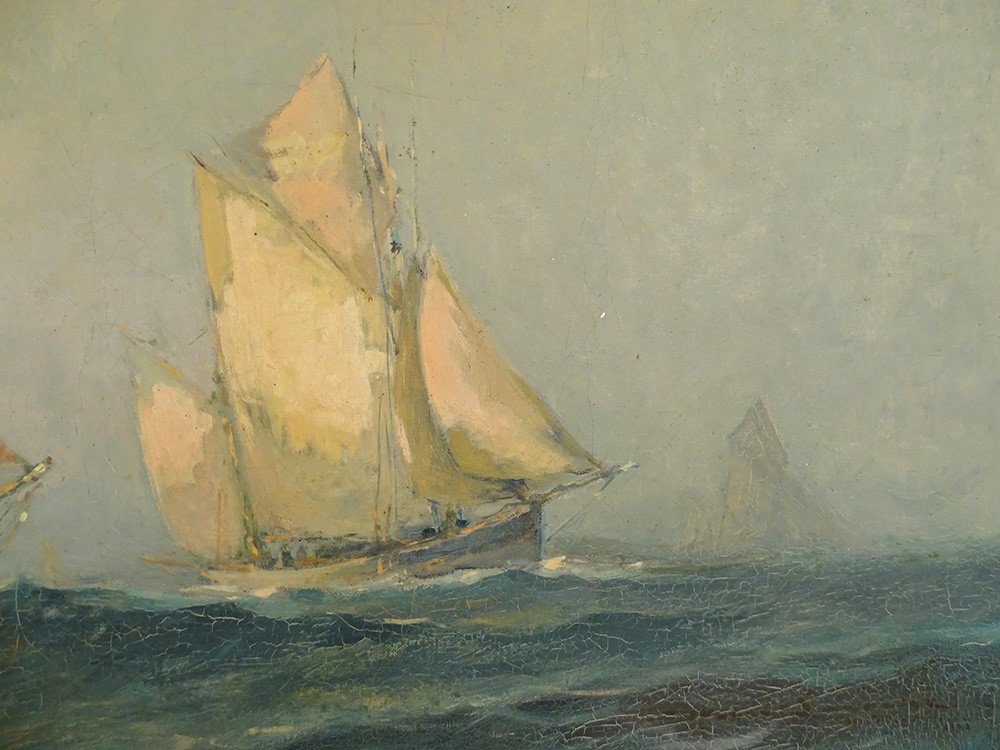 HST Tableau Marine Robert Laroche Départ Thoniers Concarneau Bretagne XXè-photo-1