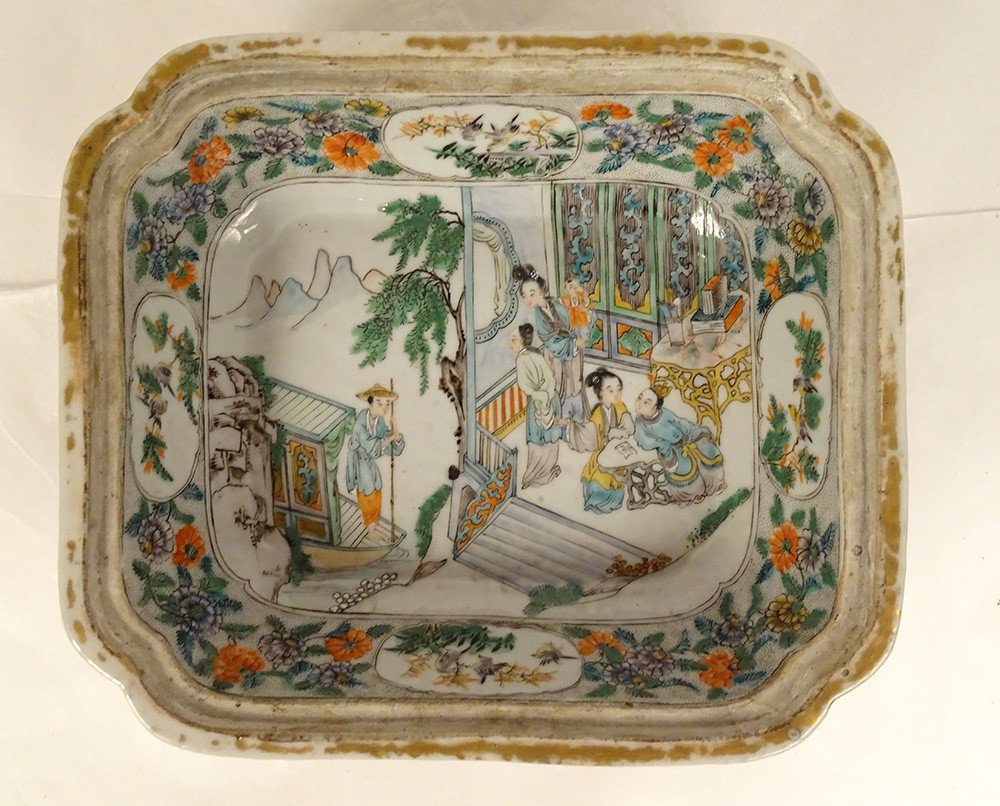 Terrine Couverte Porcelaine Chine Famille Verte Personnages Paysages XVIIIè-photo-2