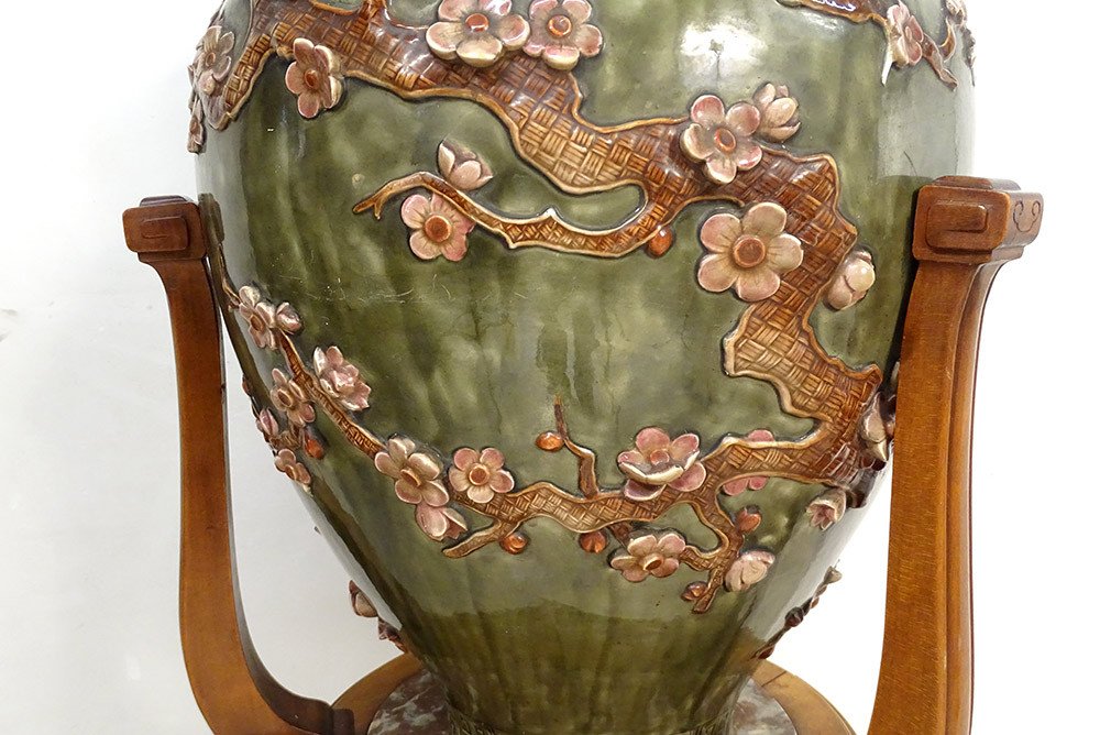 Large Earthenware Vase Jules Vieillard Bordeaux Japanese Decor Sellette 19th-photo-3