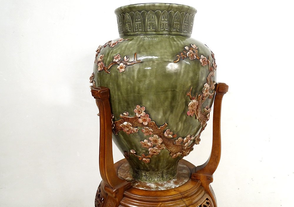 Large Earthenware Vase Jules Vieillard Bordeaux Japanese Decor Sellette 19th-photo-1