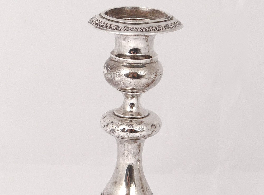 Paire Bougeoirs Argent Russe Minsk Orfèvre Pogorzelski Pb 874gr XIXème-photo-2