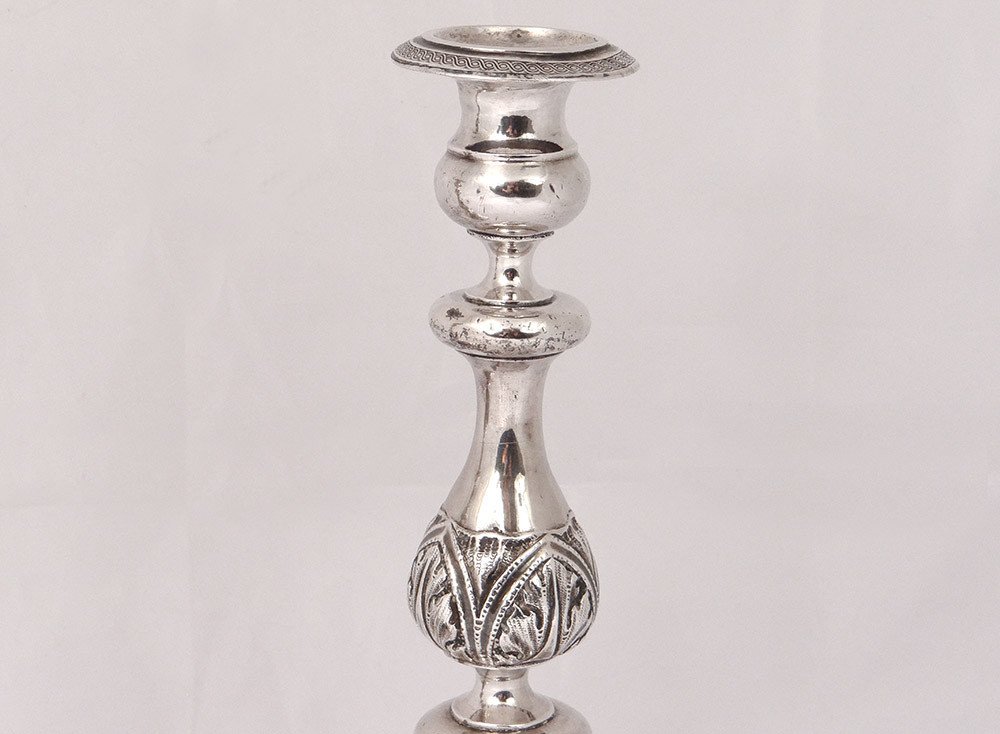 Paire Bougeoirs Argent Russe Minsk Orfèvre Pogorzelski Pb 874gr XIXème-photo-4