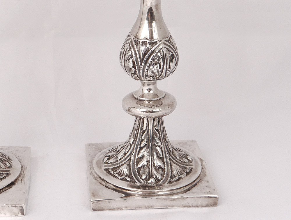 Paire Bougeoirs Argent Russe Minsk Orfèvre Pogorzelski Pb 874gr XIXème-photo-1