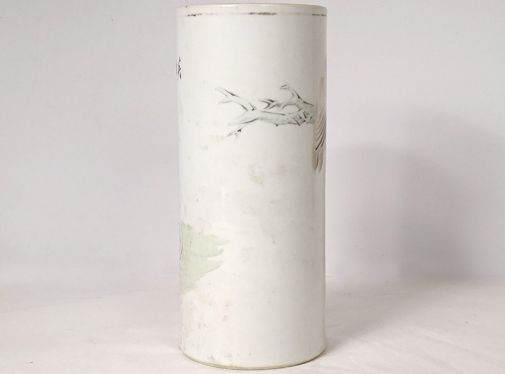 Porcelain Roller Vase China Dog Bird Tree Poem Signed Guangxu 19th-photo-3