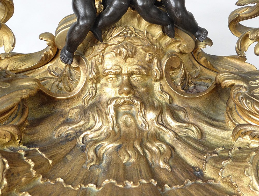 Encrier Louis XV Rocaille Bougeoirs Bronze Angelots Personnage 41cm XVIIIè-photo-2