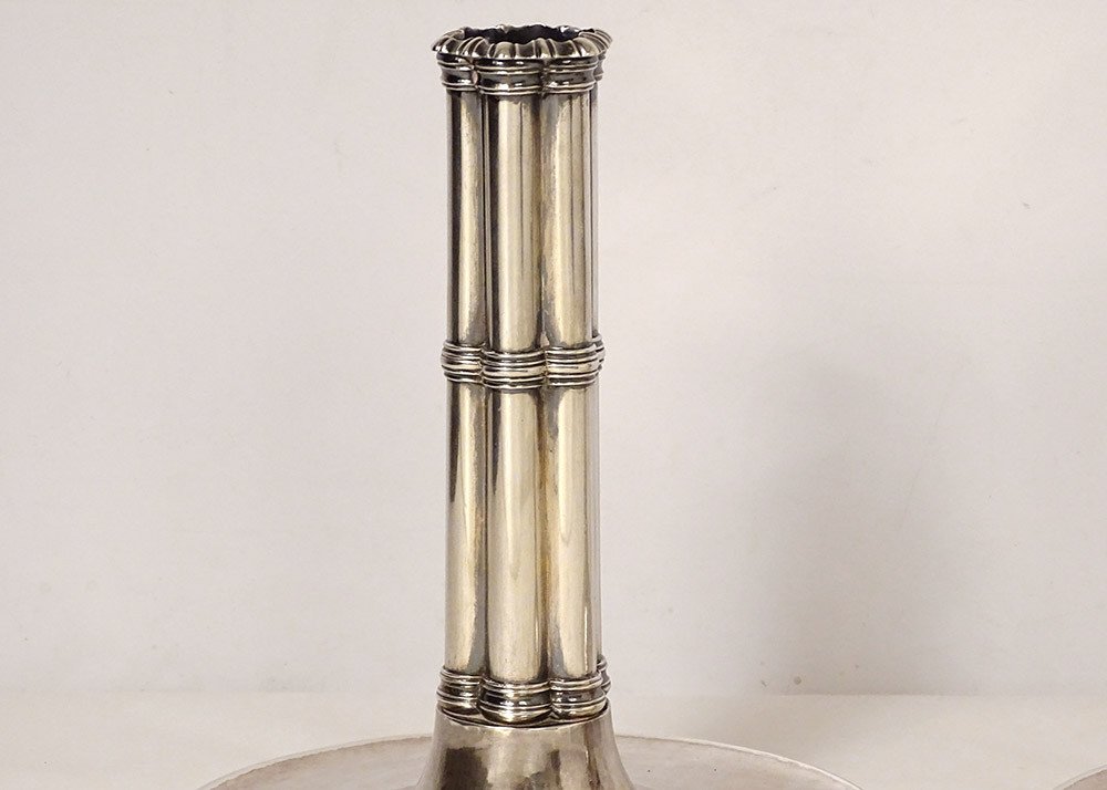 Pair Of Candlesticks At La Financière Silver Swiss Goldsmith Bossard 1541gr 19th-photo-2