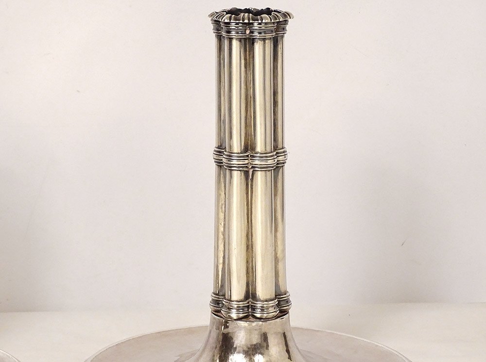 Pair Of Candlesticks At La Financière Silver Swiss Goldsmith Bossard 1541gr 19th-photo-4